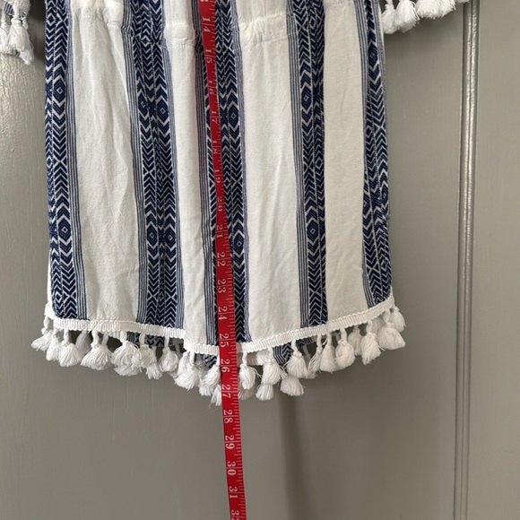 Blue island boho coverup dress tunic blue and white tassel shirt Medium - Picture 6 of 7
